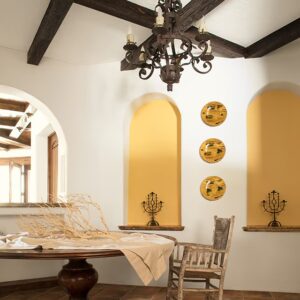 Bright lemon custard accents brighten up a kitchen space. 