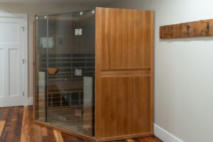 whole home remodel home personal sauna glass door wood panels