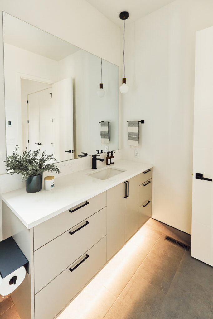 smaller bathroom asks for a smaller bathroom vanity lighting option | Mercer Island | Alair Homes Kirkland 