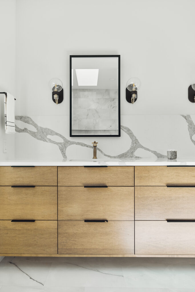 we chose Edison Globe Sconce with Modern Black Fixture for our bathroom vanity lighting Alair Homes Kirkland 