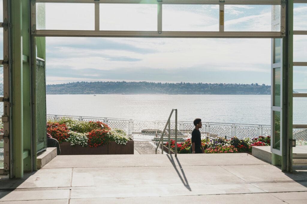 a view of Lake Washington from the Mercer Island beach club