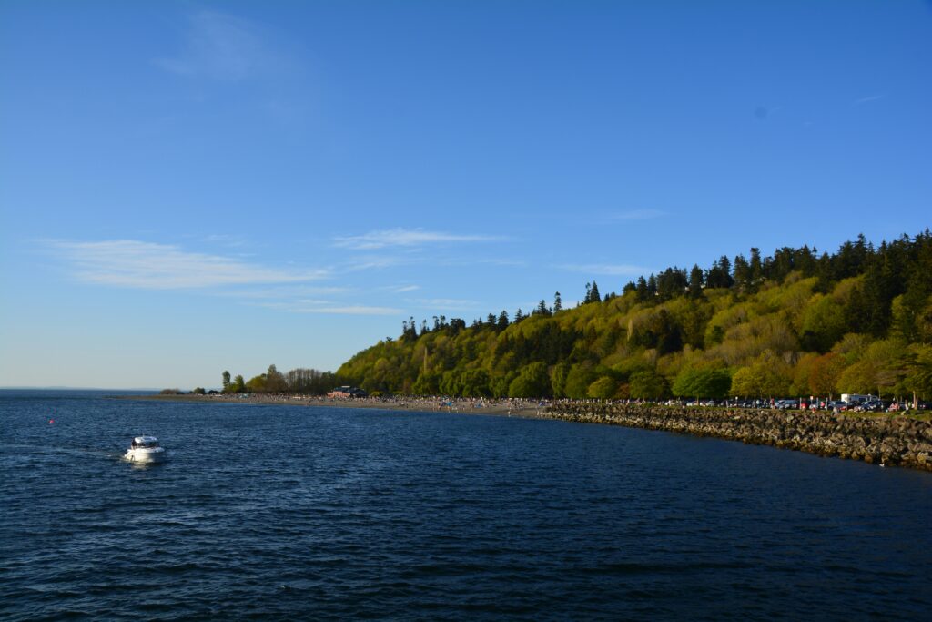 a photo of the Calkins Point Sand Beach from the Lake Washington