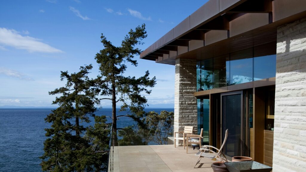 a photo of a beautiful terrace of the custom home in Mercer Island 