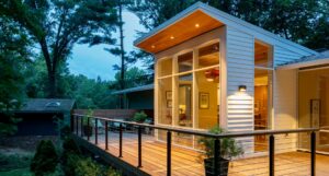 Exterior view of deck and addition renovation in Alexandria