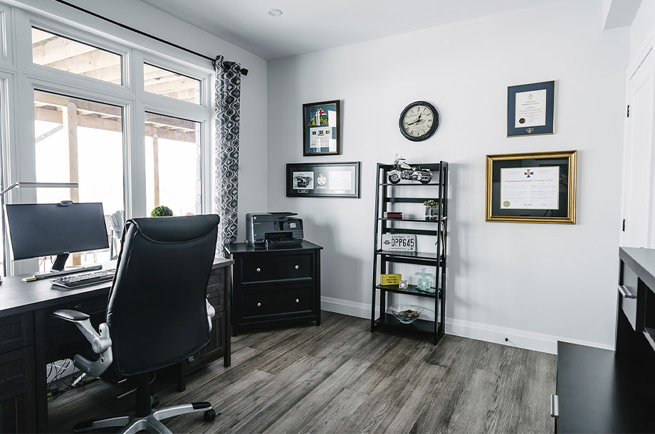 deep colored luxury vinyl flooring in custom home office