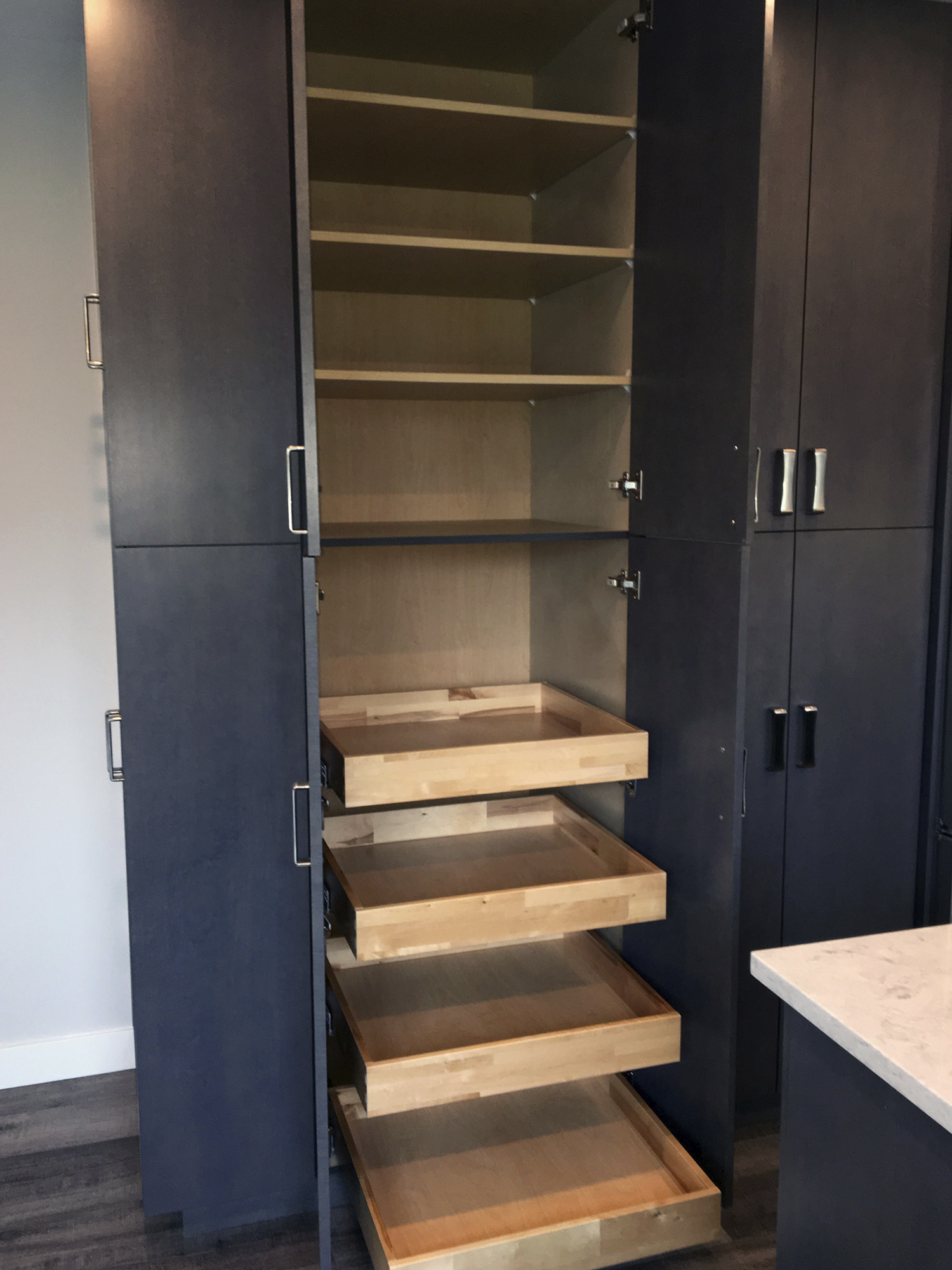 cabinet closet with flat pull out drawers