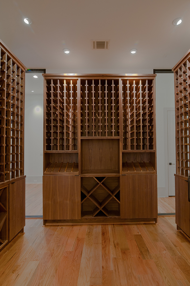 custom wine room with built in shelving