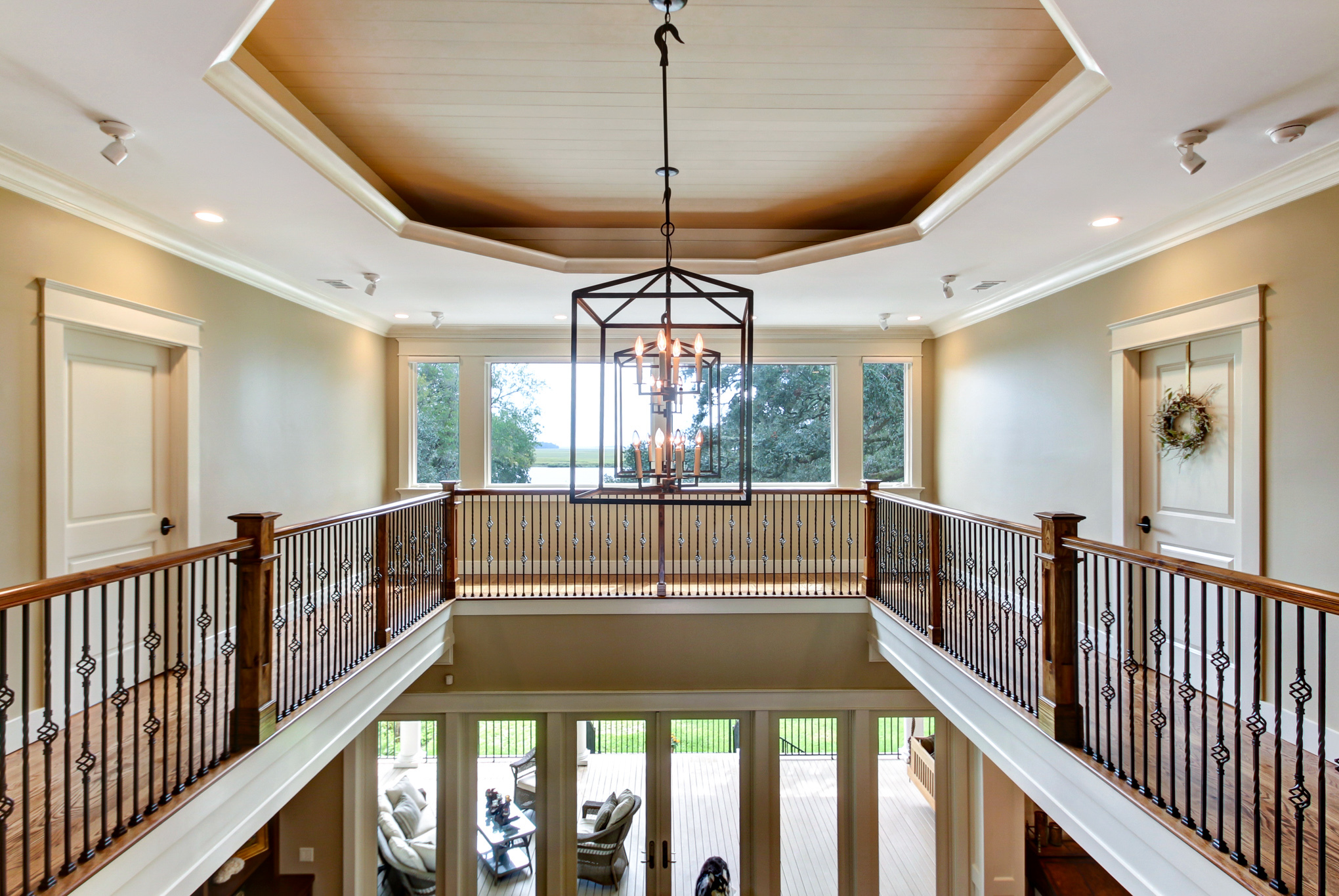 Custom lighting fixture over entrance of savannah home