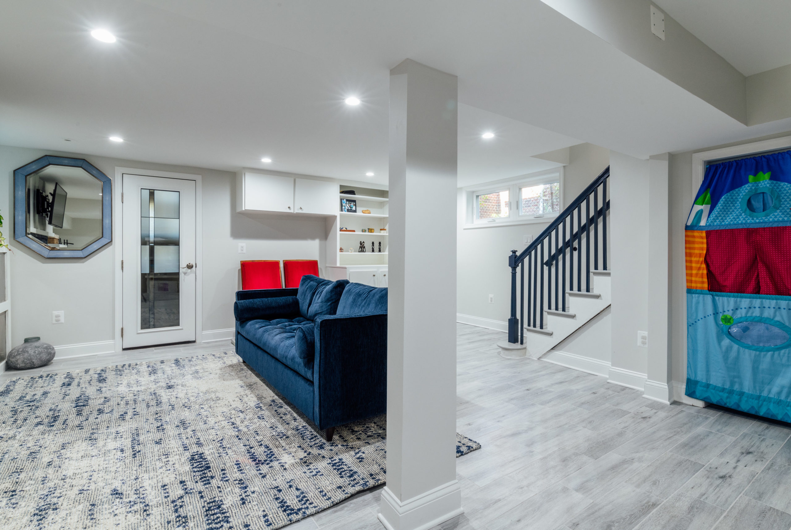 full view of the finished basement space