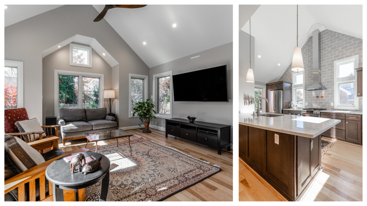 living room and kitchen of remodeled home